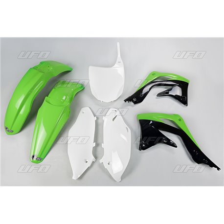 UFO, sada plastů, Kawasaki KXF 450 '12 barva OEM (zelená/bílá/černá) (KA217E999)