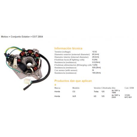 DZE, stator alternátoru, Honda XLR125 97-00, CG125 91-98 (OEM-31120-KFC-901)