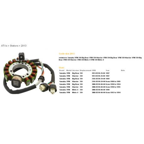 DZE, stator alternátoru, Yamaha YFM 350 BIG BEAR '89-'94, WARRIOR '87-'95 (ESG432), (OEM-3HN-85510-20-00)