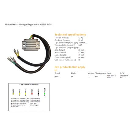 DZE, regulator napětí, Honda XR 250L '91-'96 (31600-KV6-670) (12V/20A)