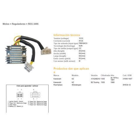 DZE, regulator napětí, Kawasaki KZ1300A/B 79-81 (21066-1007) (SH530-12) (ESR470)