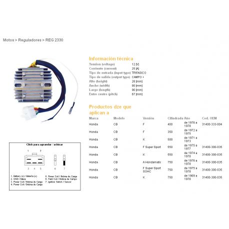 DZE, regulátor napětí, Honda CB750 FOUR 69-78, CB350/400/500/550 FOUR 71-78 (ESR240)