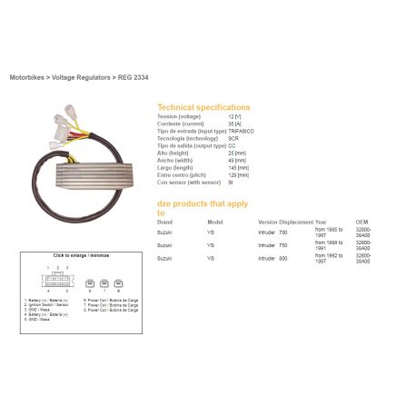 DZE, regulátor napětí, Suzuki VS 700 85-87, VS 750 88-91, VS 800 92-97 INTRUDER (32800-38A00) (ESR752)