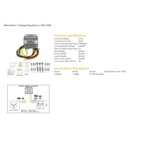 DZE, regulátor napětí, univerzální MOSFET (50A) 7 kabelů (3x žlutý, 2x červený, 2x zelený)