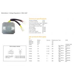 DZE, regulátor napětí, Honda CMX250 REBEL '85-00, CN250 '87-'01, Kymco 125/200/250 (ESR334)
