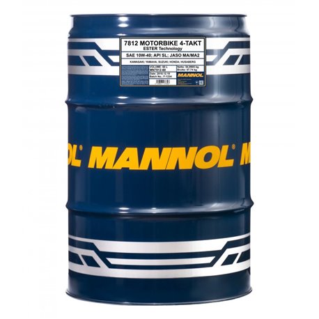 Mannol, motorový olej 4T Motorbike 10W40 60L Ester + MA2 Syntetic (7812) (API SL) - 1 sud 60 L