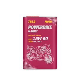 Mannol, motorový olej 4T Motorbike 15W50 1L Ester + MA2 Semisyntetic, plechový obal (7832) (12)