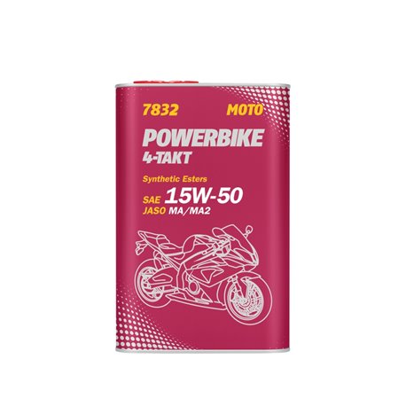 Mannol, motorový olej 4T Motorbike 15W50 1L Ester + MA2 Semisyntetic, plechový obal (7832) (12)